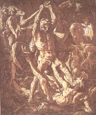 Hercules Killing Cacus (rézkarc) alkotó: Hendrik Goltzius