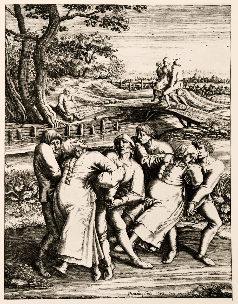 Táncoló pestis, Strasbourg, Elzász. 1518 alkotó: Hendrik I Hondius