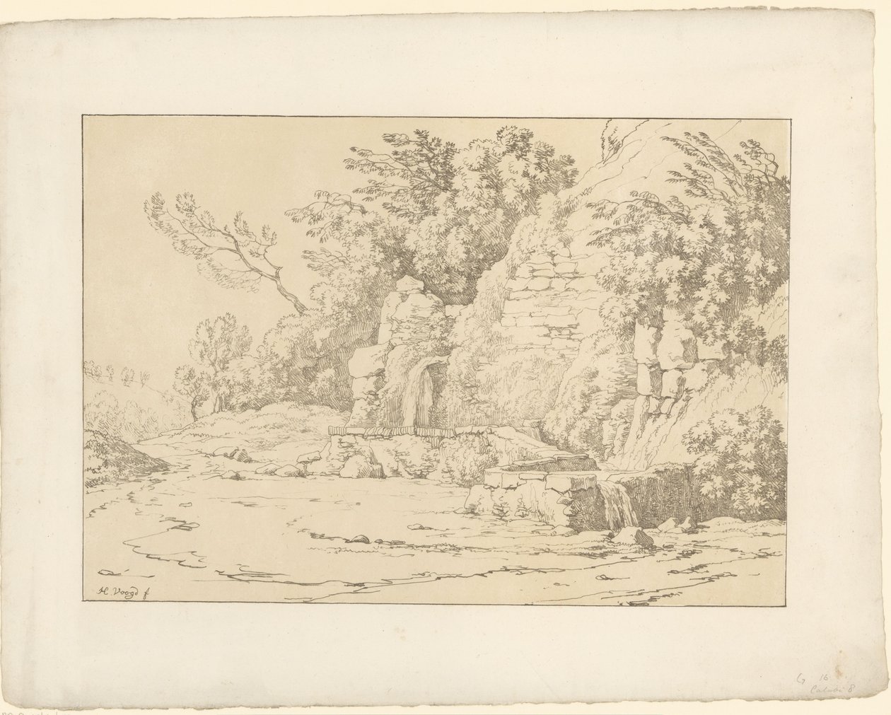 Sziklák medencékkel Tentamina Lithographica (sorozat címe) Olasz tájak (sorozat címe) alkotó: Hendrik Voogd