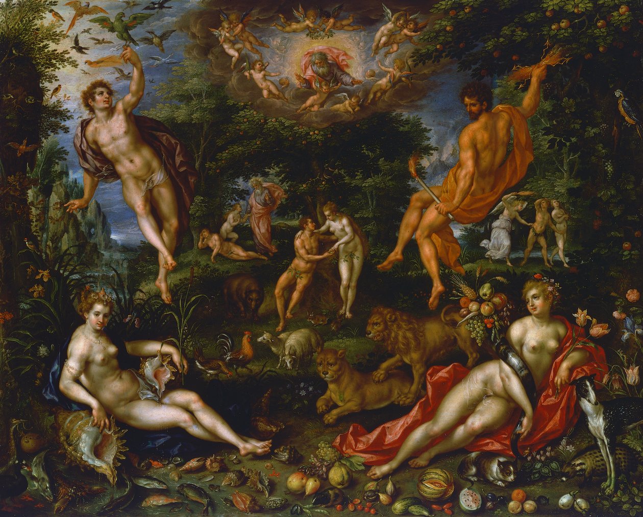 Földi paradicsom, 1607 körül (olaj, vászon) alkotó: Hendrik de Fromantiou