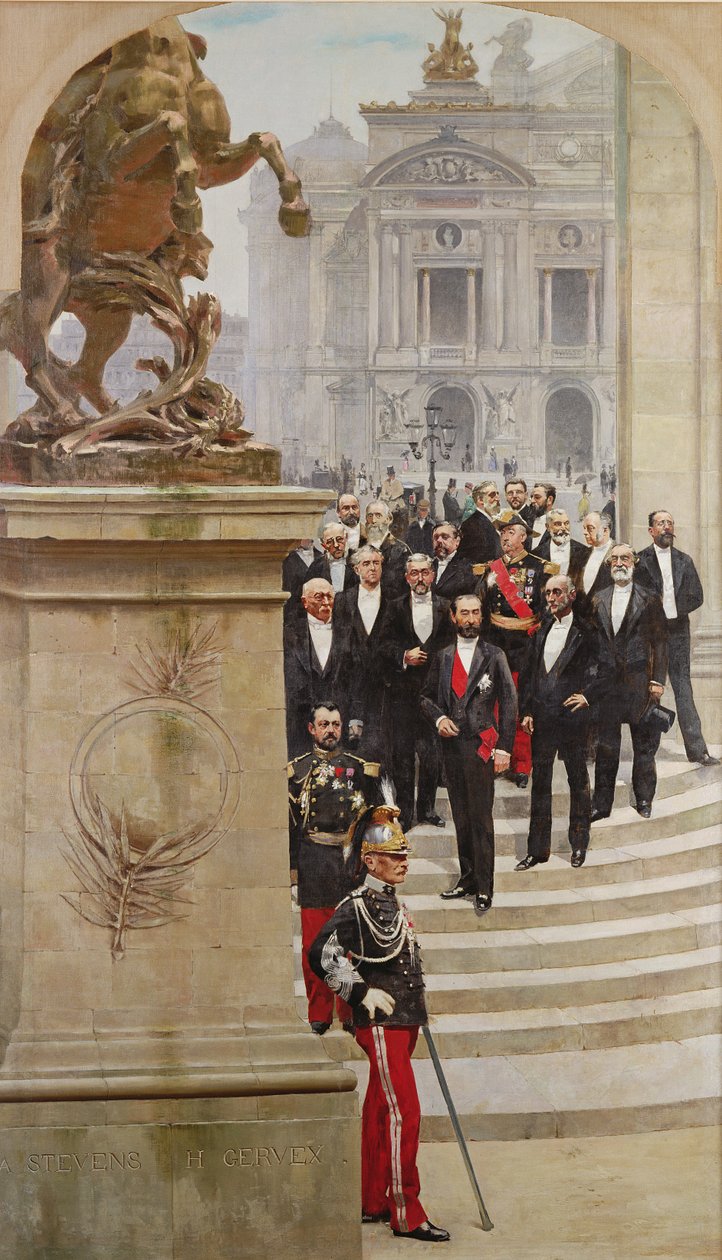 Sadi Carnot elnök (1837-94) és kormánya a párizsi Opera de Paris előtt, a "Század története" panorámaképéből, 1889. alkotó: Henri Gervex