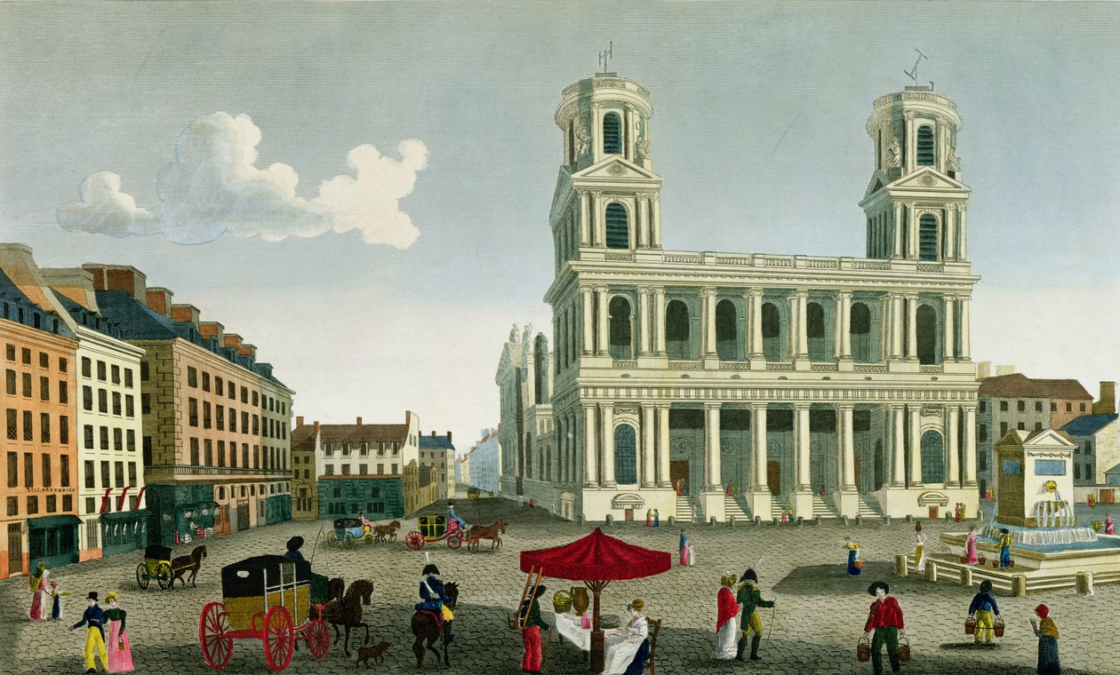A Saint-Sulpice-templom látképe, Anne Rosalie Filleul metszete (szül. Bouquet) (1752-94) alkotó: Henri Courvoisier Voisin