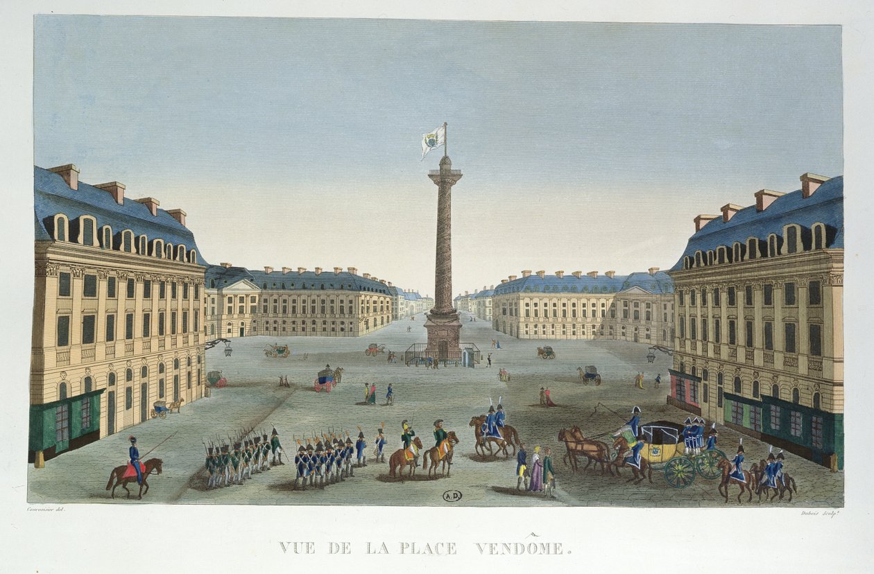 A Place Vendome, 1815-20 körül (színes metszet) alkotó: Henri Courvoisier Voisin