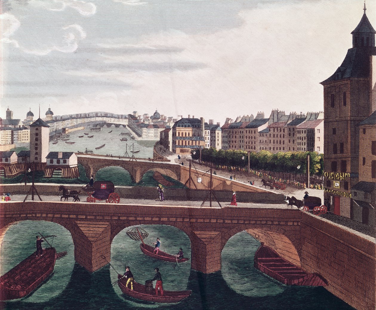 A Pont au Change és a Pont Notre Dame, 1815-20 körüli színes metszet részlete 220485 alkotó: Henri Courvoisier Voisin