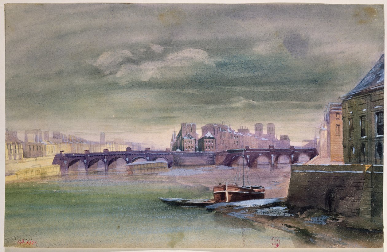 A Pont-Neuf és az Ile de la Cite, 1881 (wc papíron) alkotó: Henri Jean Baptiste Levis