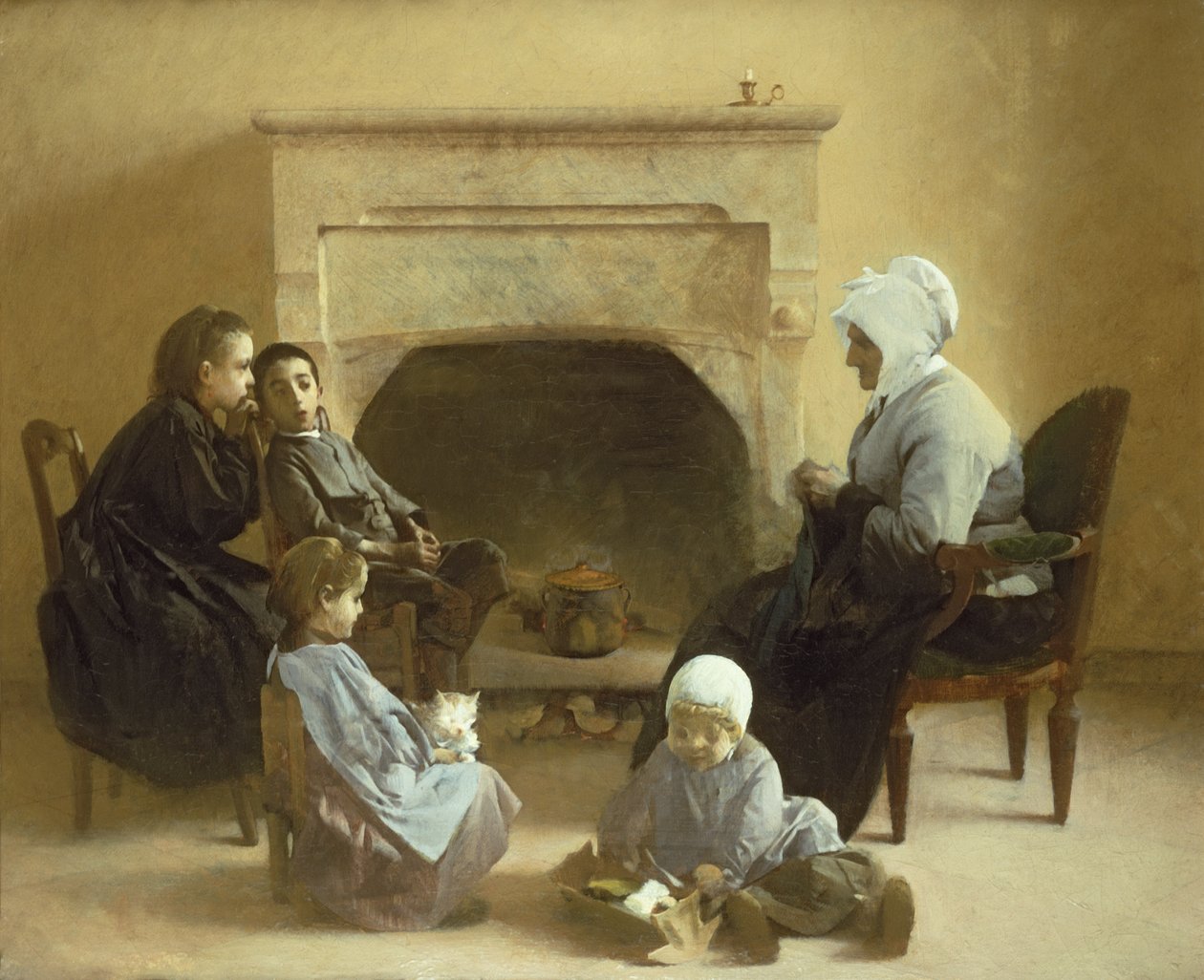 Család ül a tűzhely körül alkotó: Henri Jules Jean Geoffroy