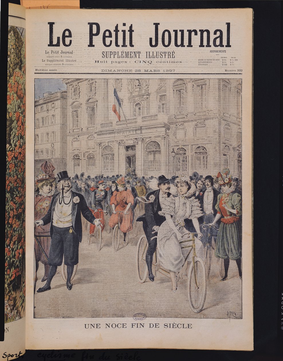 Esküvő egy kerékpáron, illusztráció az első borítóról a „Le Petit Journal”-ból, 1897. március 5. alkotó: Henri Meyer
