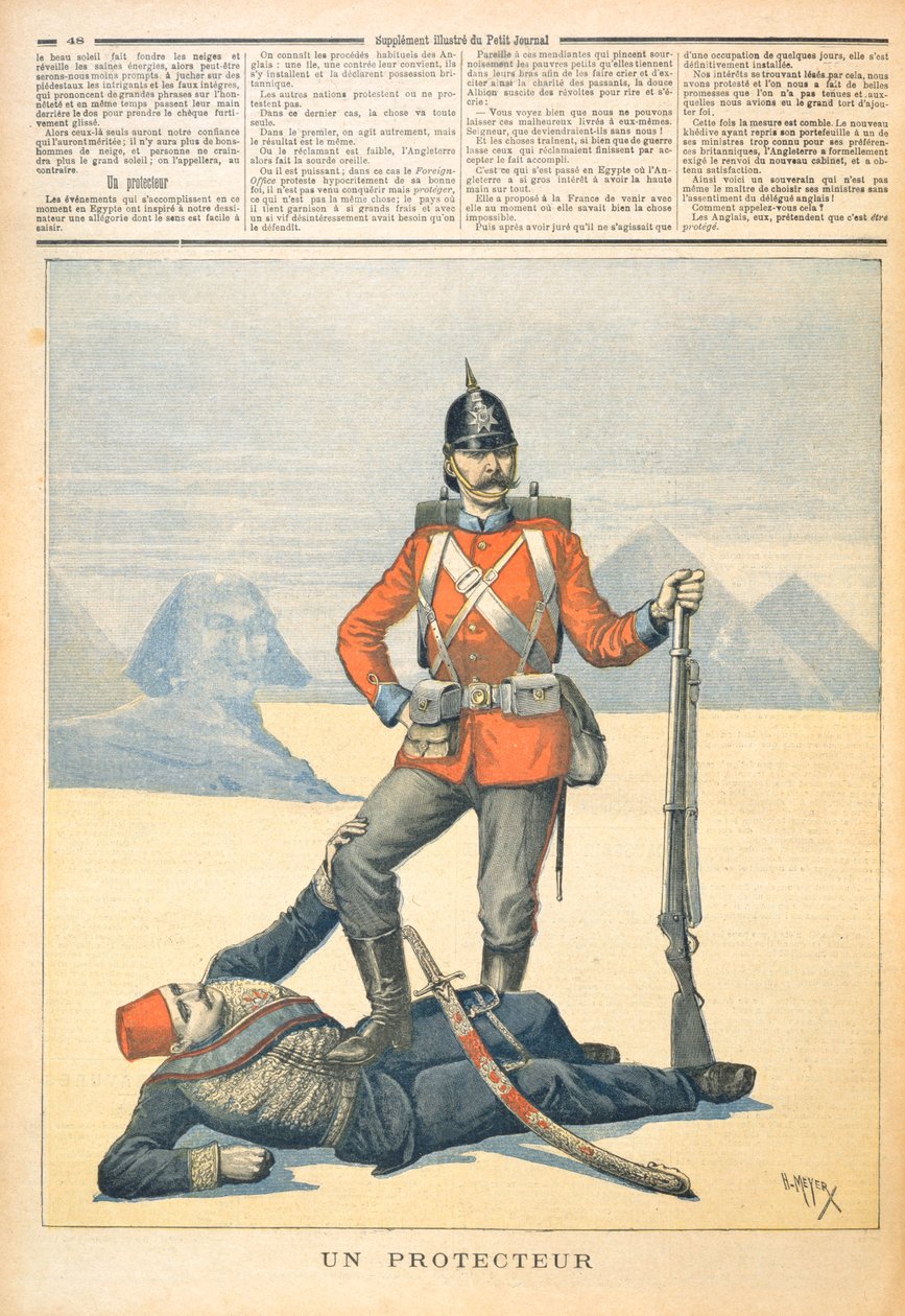 Nagy-Britannia Egyiptom „védőjeként” ábrázolva, rajzfilm a „Le Petit Journal”-ból, 1893. február 11. alkotó: Henri Meyer