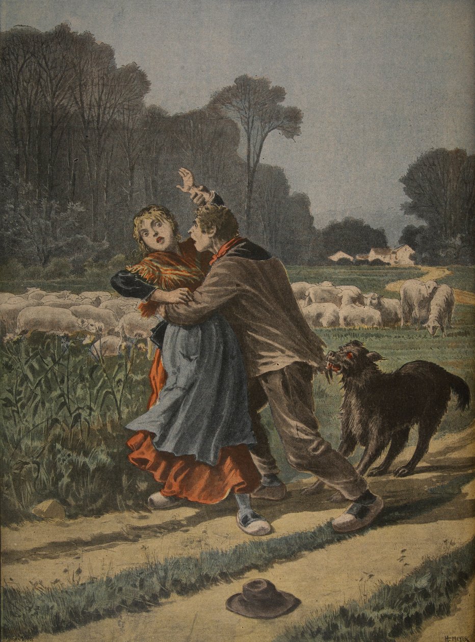 Pásztorlányt védi kutyája, illusztráció a "Le Petit Journal"-ból: Supplement illustre", 1898. január 9. alkotó: Henri Meyer