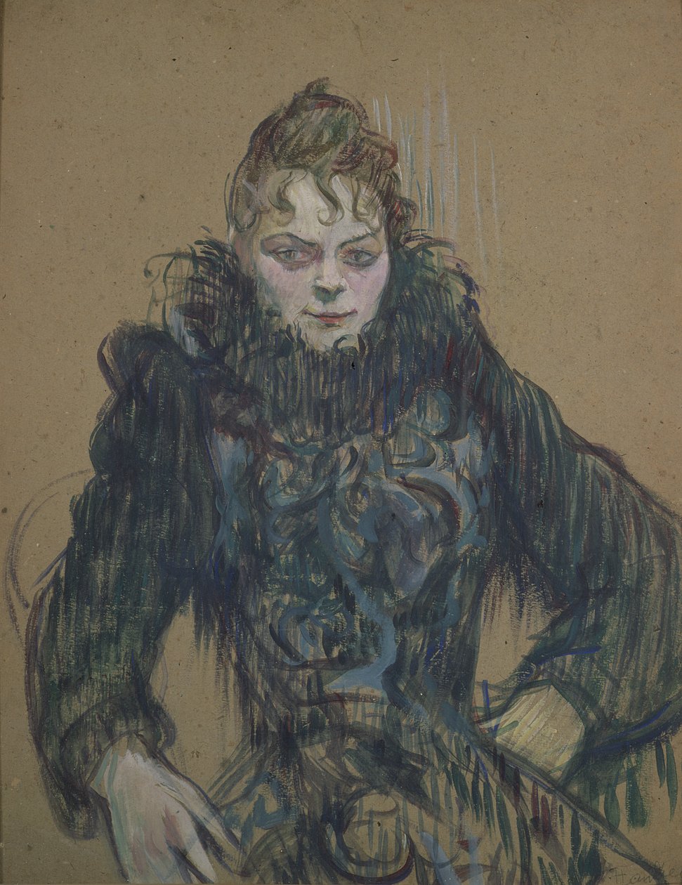 Nő fekete boával, 1892 (olaj, karton) alkotó: Henri de Toulouse Lautrec