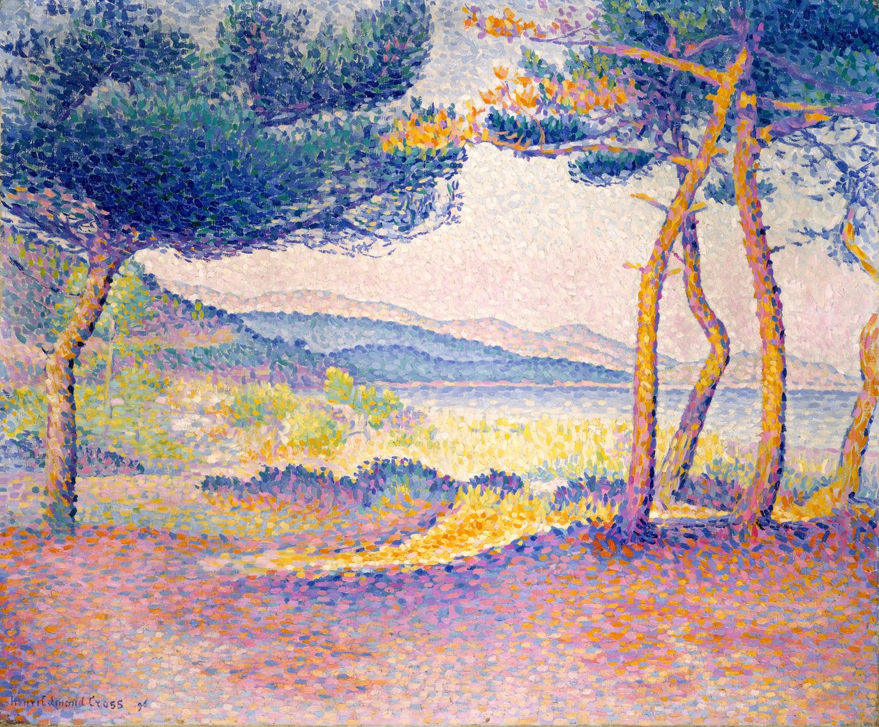Fenyők a part mentén, 1896. alkotó: Henri Edmond Cross