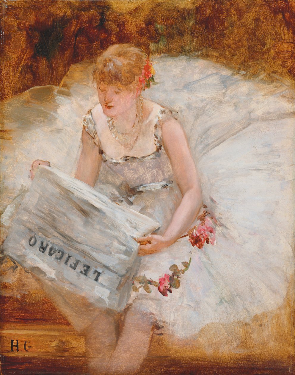 A táncos Le Figarót olvassa, 1885 körül alkotó: Henri Gervex