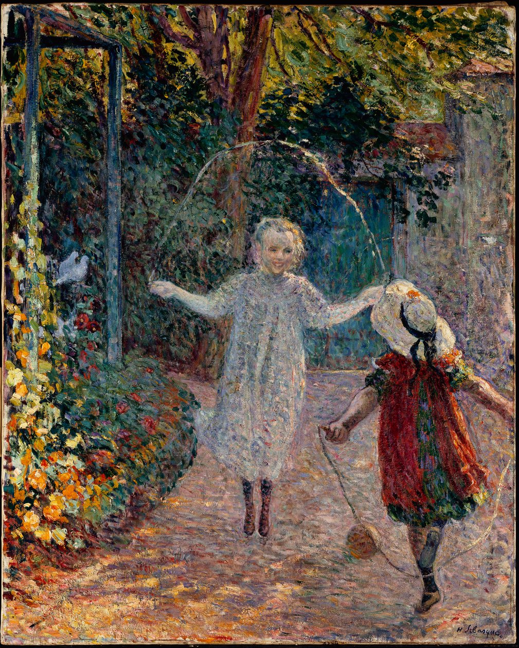 Gyerekek ugrálókötél a kertben. alkotó: Henri Lebasque