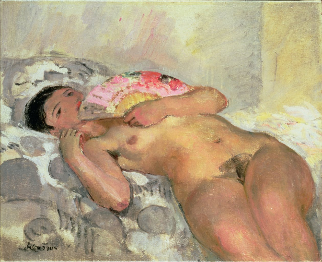 Meztelen nő legyezővel alkotó: Henri Lebasque