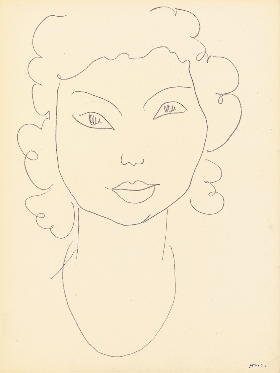 Fej, göndör haj (zsírkréta, papír) alkotó: Henri Matisse