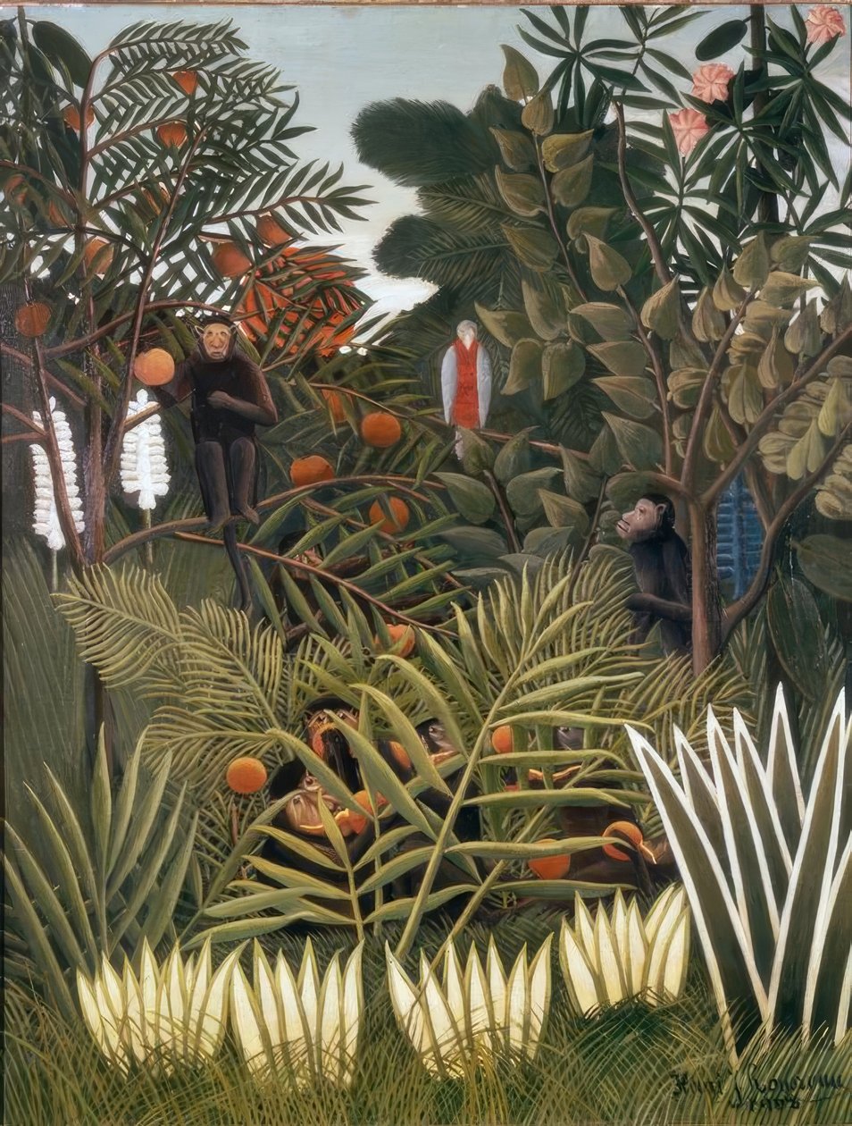 Egzotikus táj majmokkal és egy papagájjal alkotó: Henri Rousseau