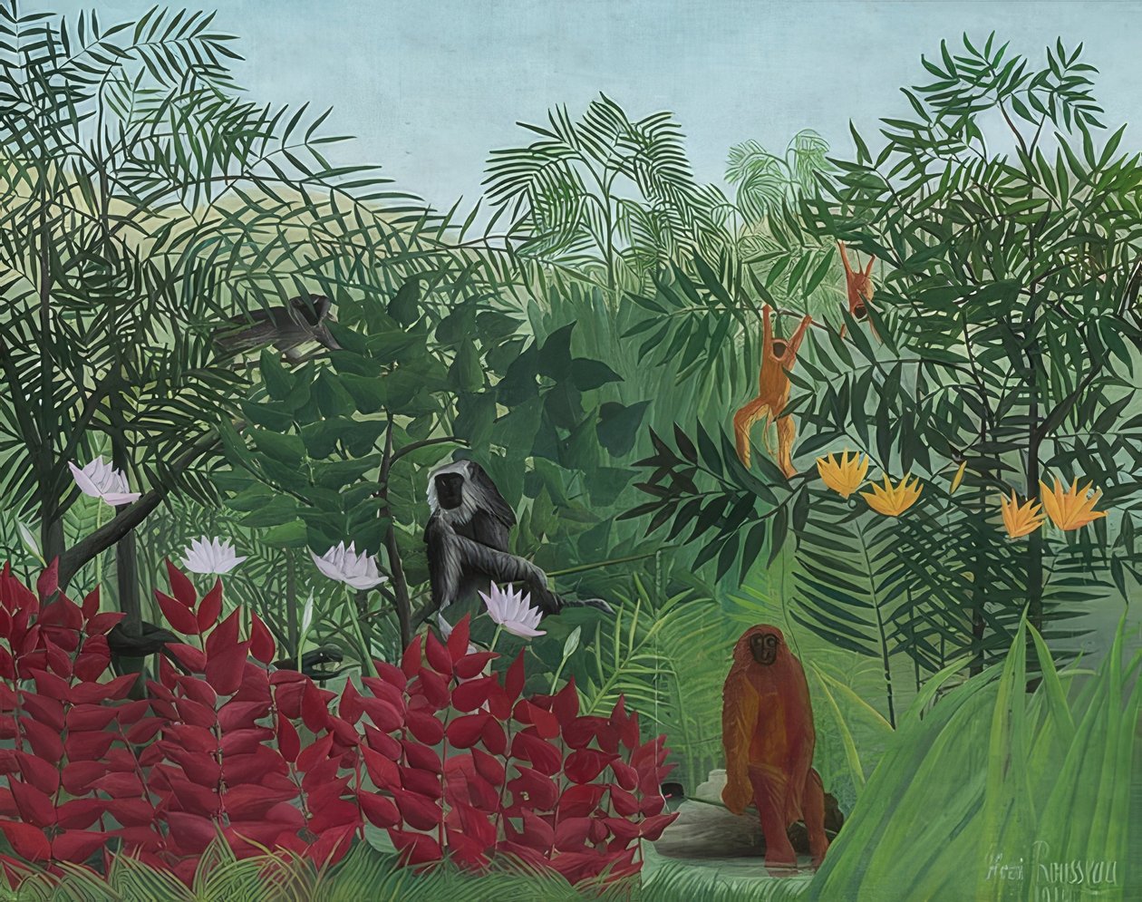 Esőerdő majmokkal. 1910 alkotó: Henri Rousseau