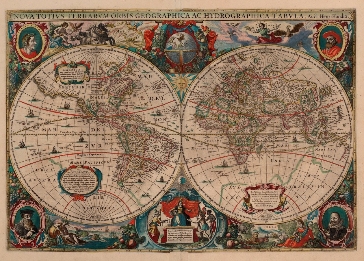 Új világtérkép és vízrajzi térkép alkotó: Henricus Hondius II
