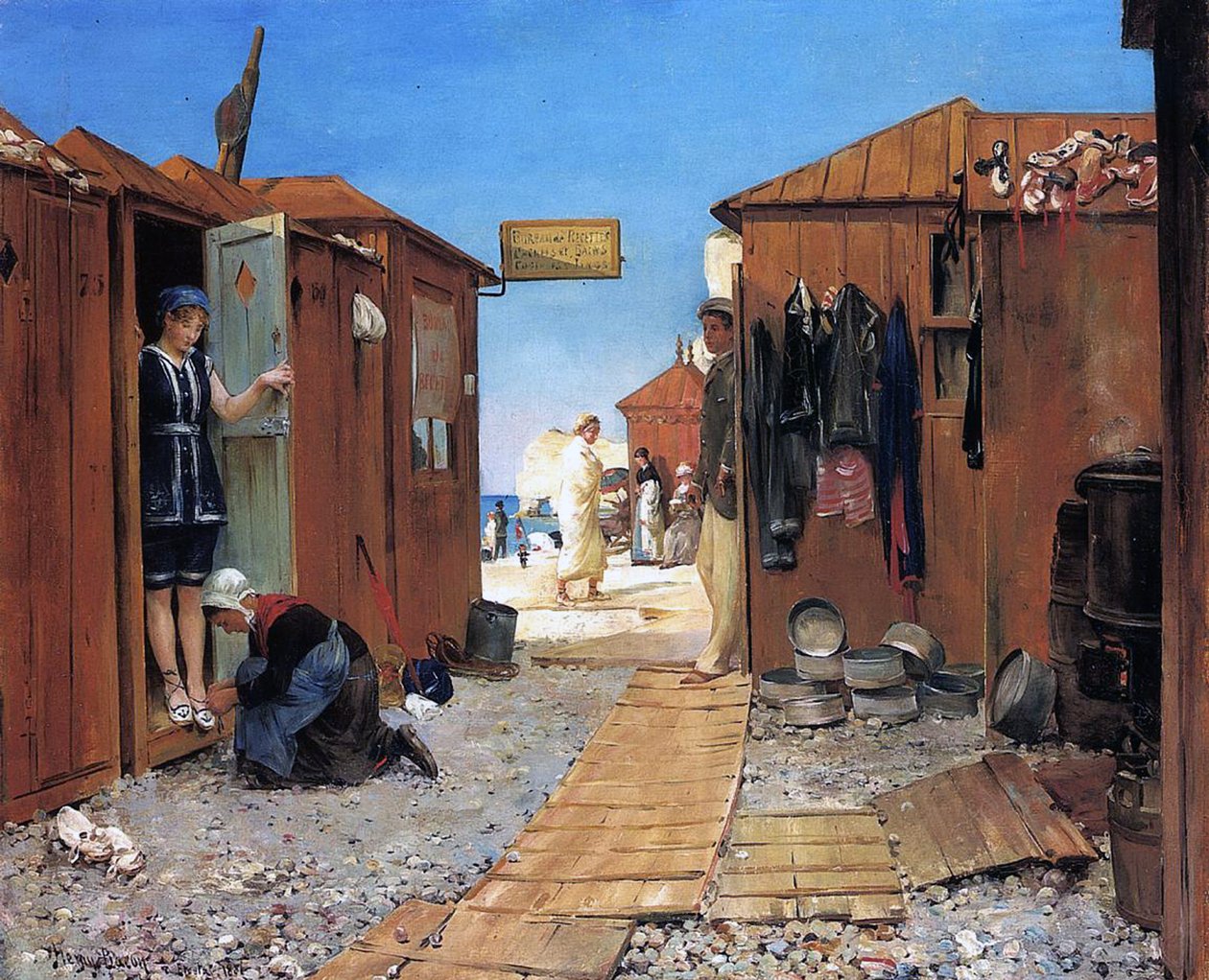 Tengerparti házak Etretatban, Franciaországban, 1881 alkotó: John Henry Frederick Bacon