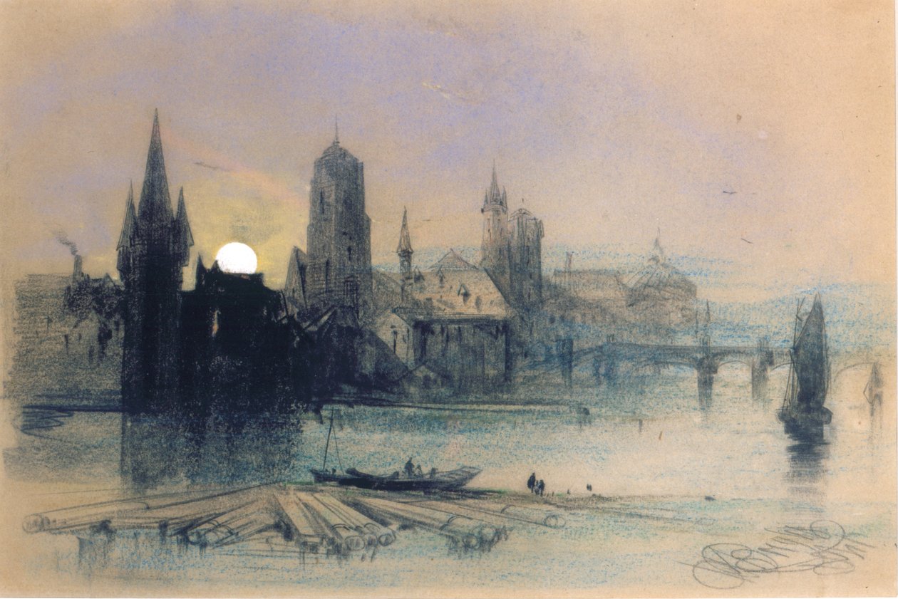 Brugge a Holdfény által (pasztell, papíron) alkotó: Henry Bright