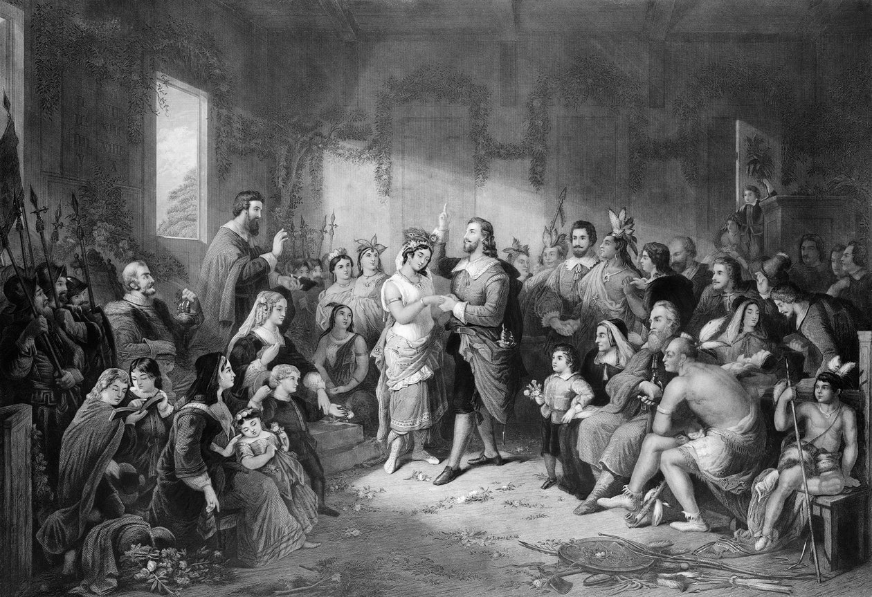 Pocahontas házassága (1595-1617 körül) John C. McCrae metszetével alkotó: Henry Brueckner
