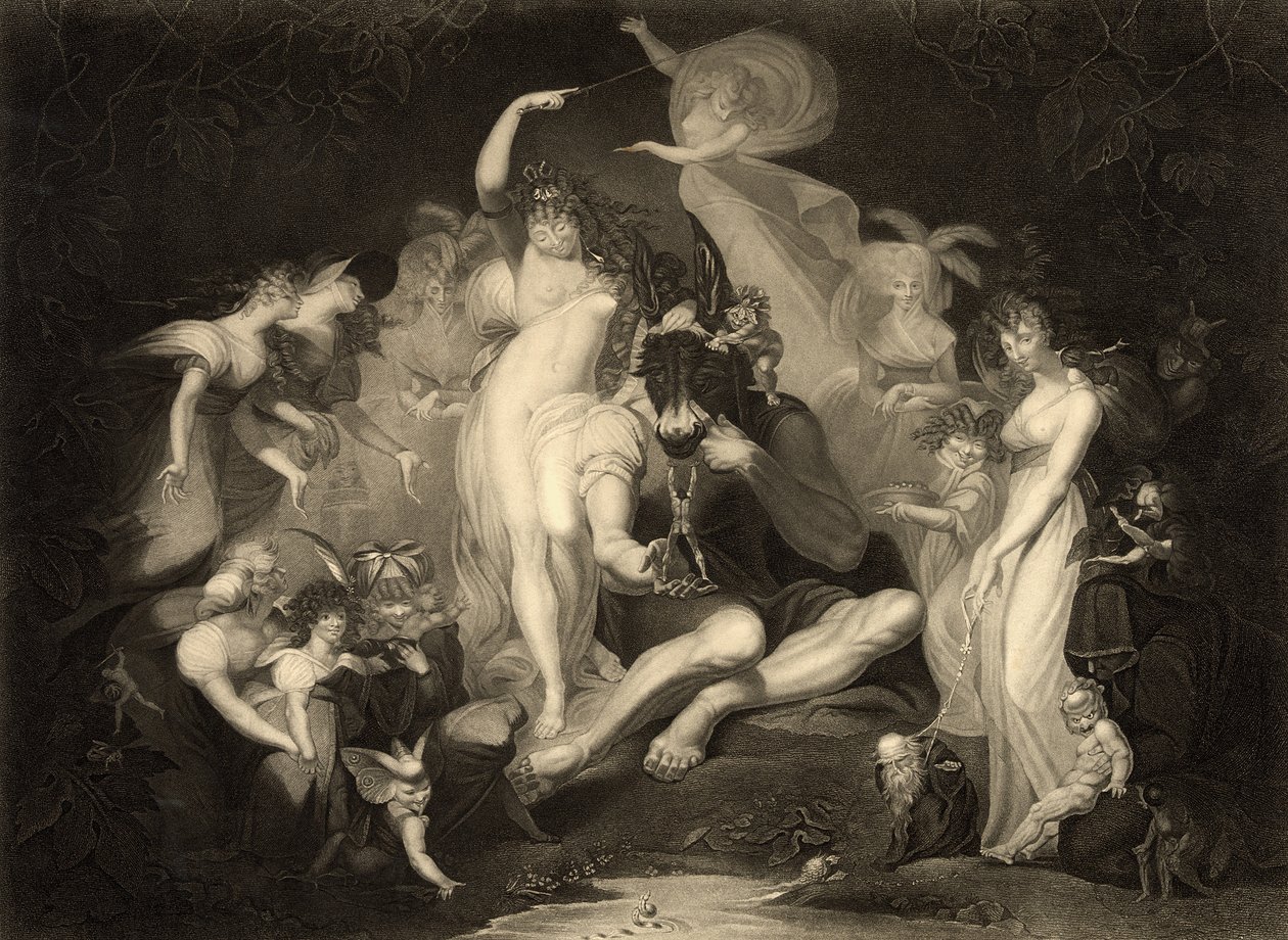 Jelenet a IV. felvonásból, William Shakespeare (1564-1616) Szentivánéji álom I. jelenete, J. P. Simon metszete a Boydell Shakespeare Company számára alkotó: Johann Heinrich Füssli