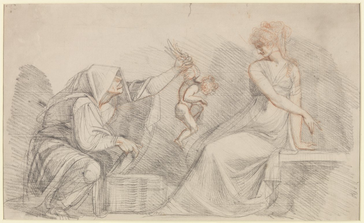 Ámorok eladása, 1776 körül (piros és fekete kréta grafittal a papíron) alkotó: Johann Heinrich Füssli