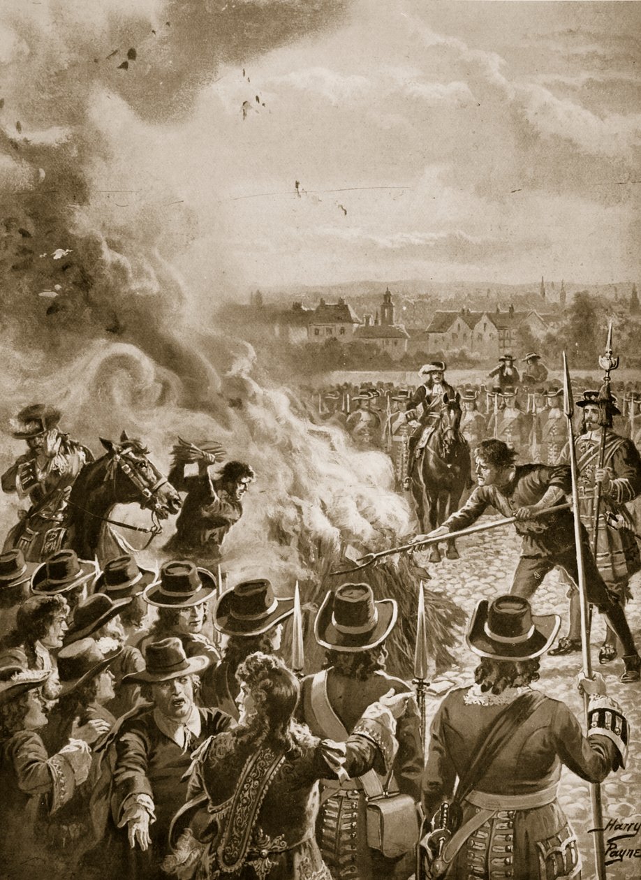 Blount pamfletjének elégetése a hóhér által, 1693, illusztráció a "Hutchinson