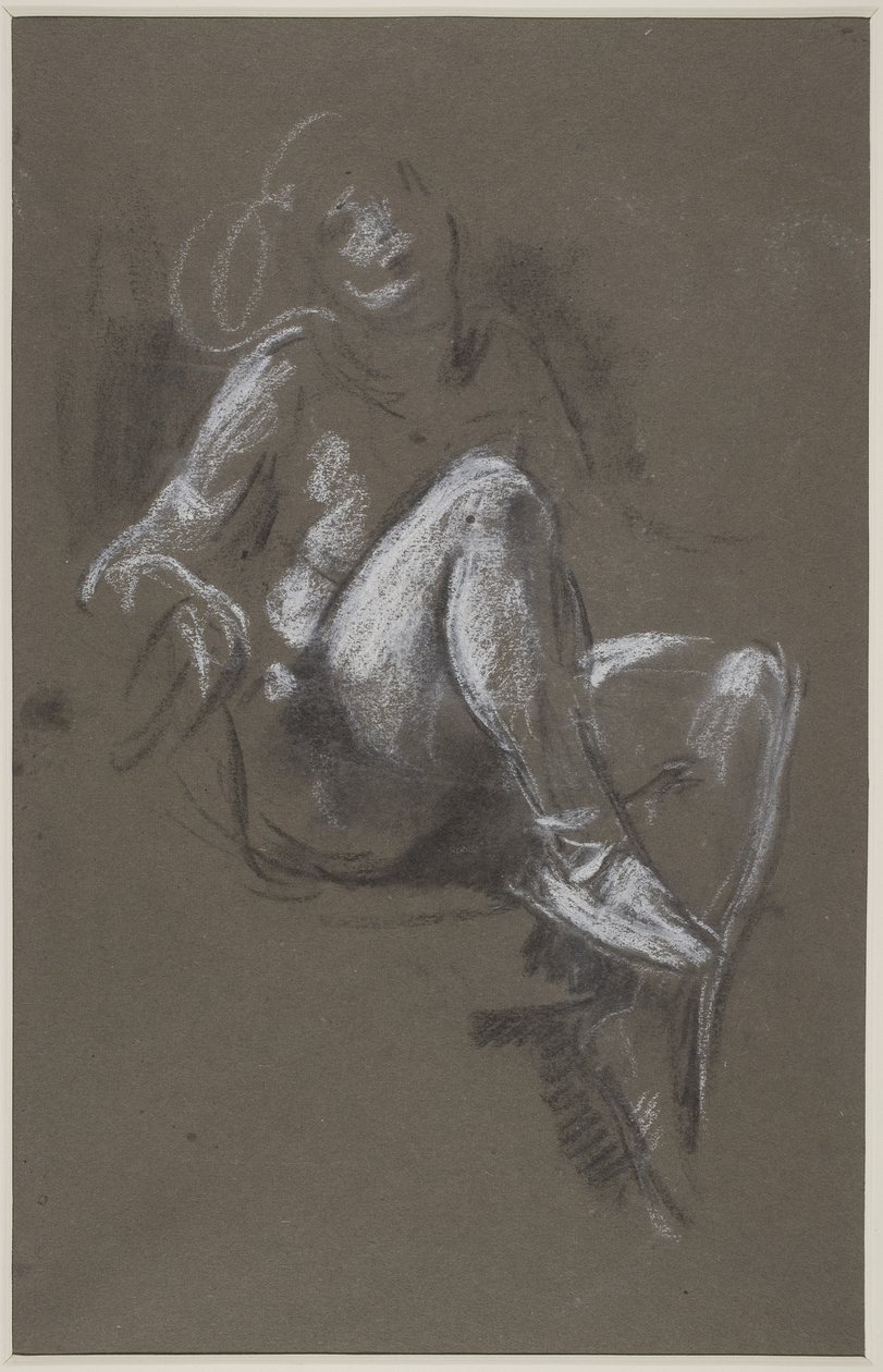 Ülő meztelen lány balettcipőben (kréta papíron) alkotó: Henry Tonks