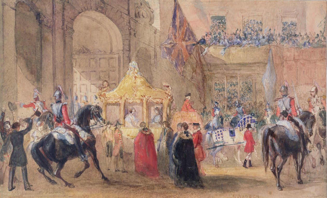 A főpolgármester készen áll Viktória királynő (1819-1901) fogadására a Temple Barban 1837-ben alkotó: Henry Warren