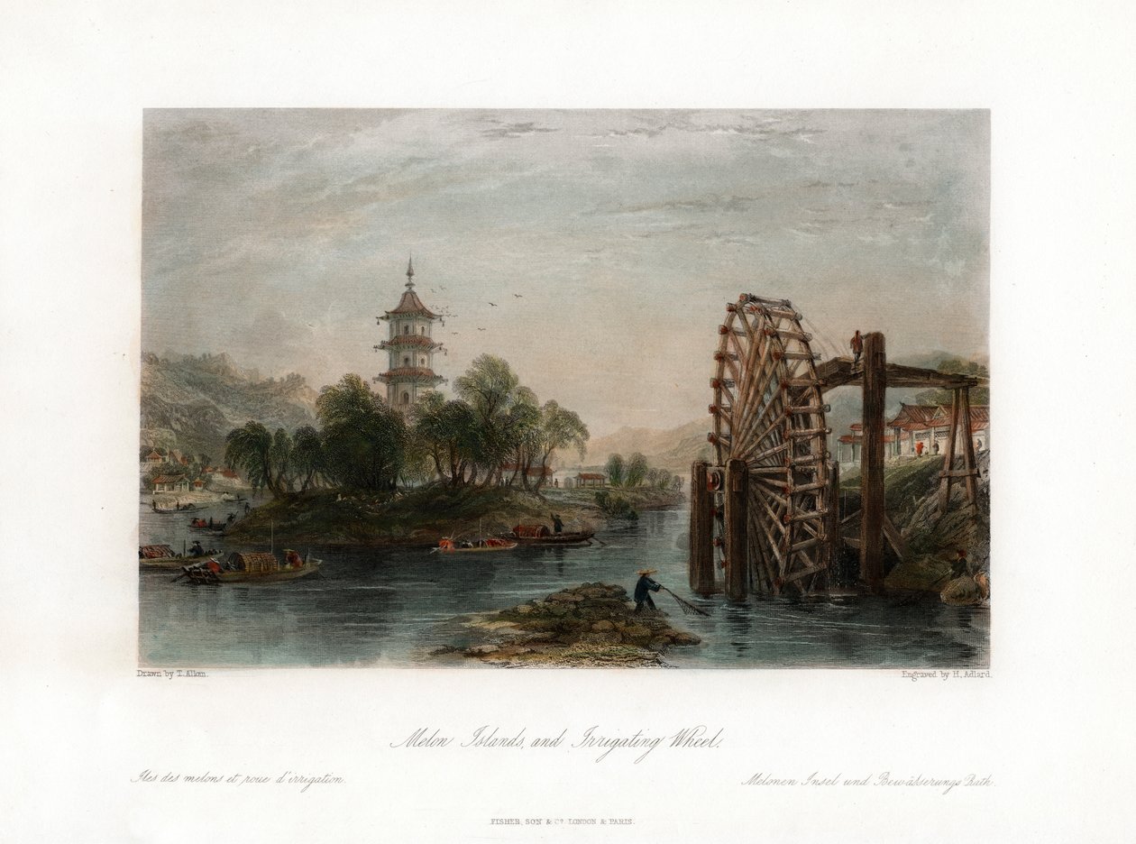Melon Islands és Irrigating Wheel, Kína, 1840. alkotó: Henry Adlard