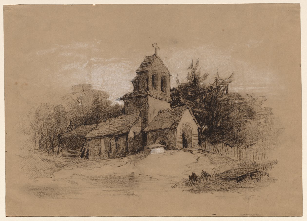 Templom egy tájban, 1800-as évek. alkotó: Henry Bright