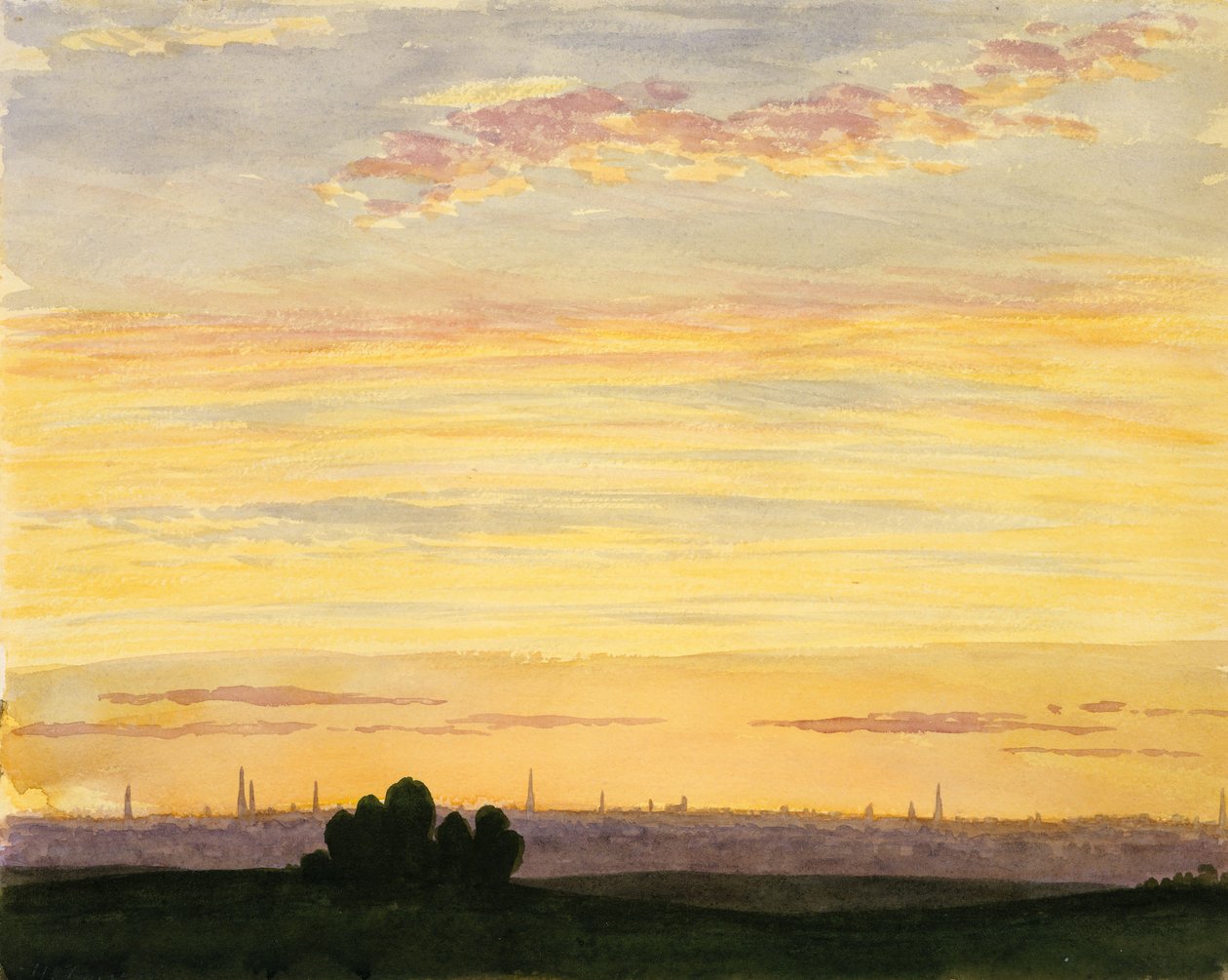 Város és naplemente, . alkotó: Henry Farrer