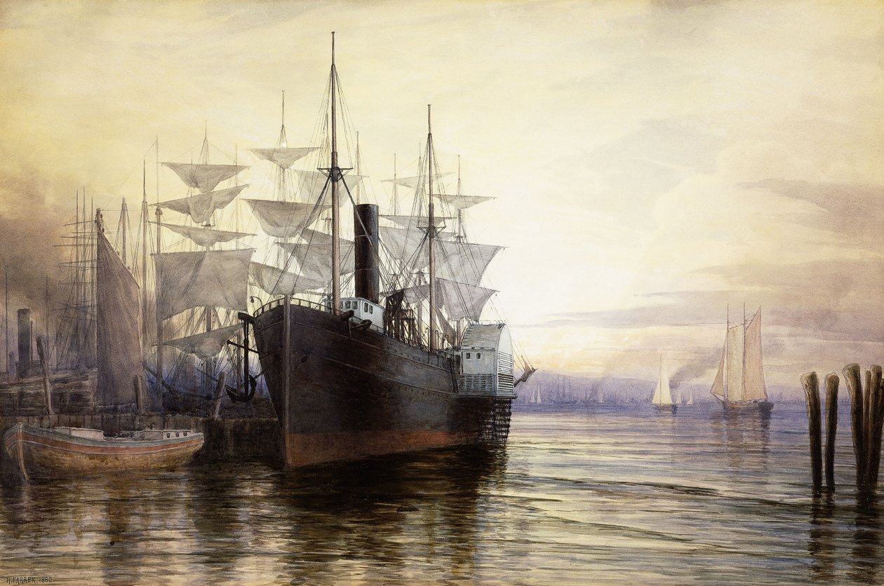 Naplemente, New York-i kikötő, 1880 alkotó: Henry Farrer