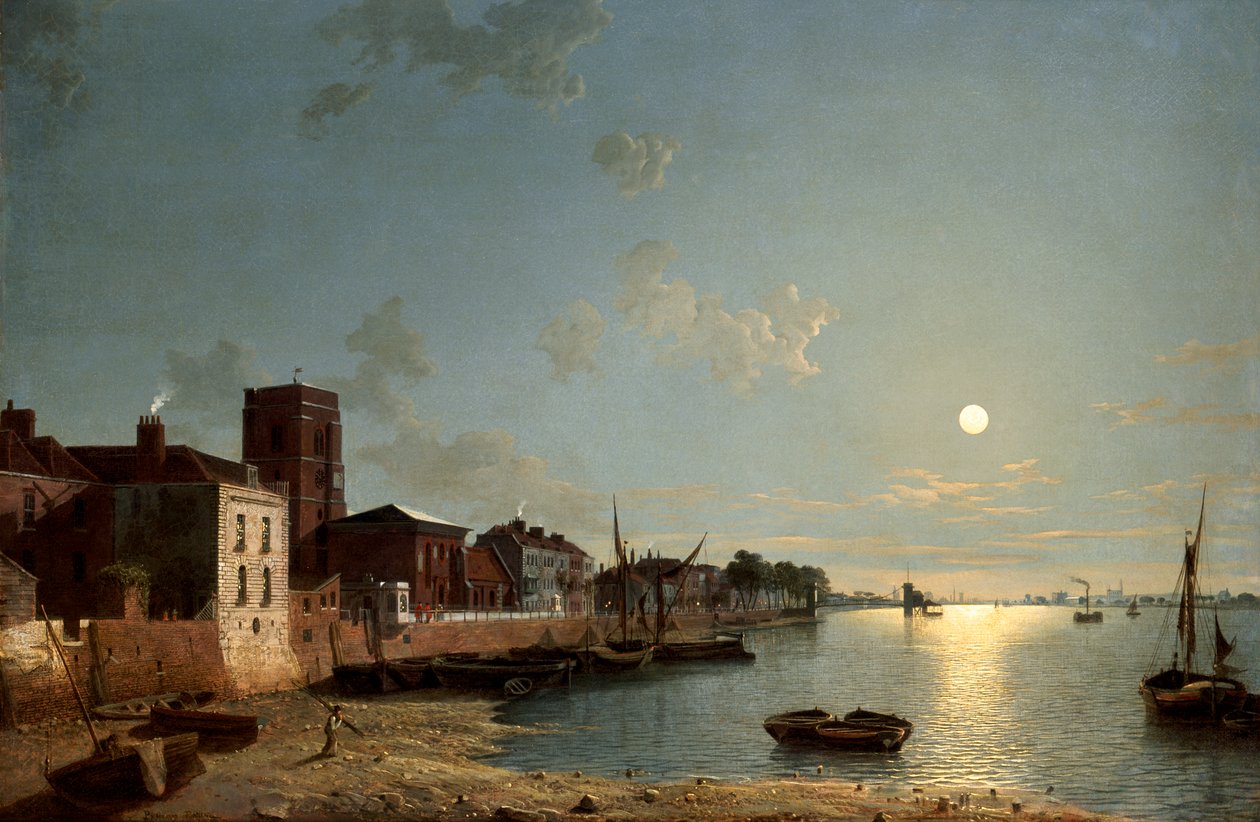 „Cheyne Walk in Chelsea, Moonlight”, 1850 alkotó: Henry Pether