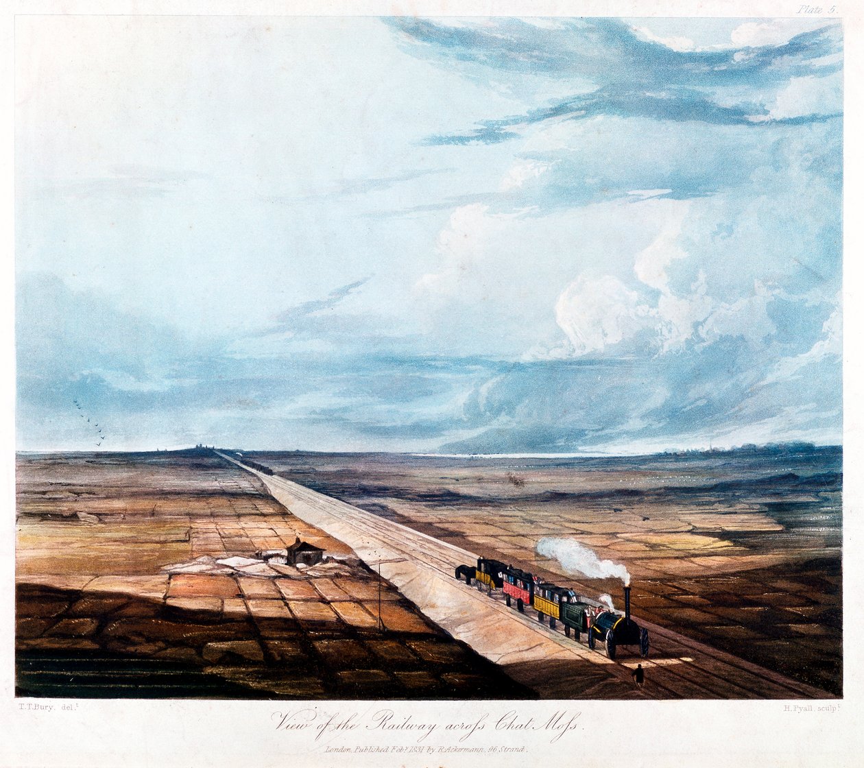 Vonat átkelés Chat Mossban, Lancashire, 1831 alkotó: Henry Pyall