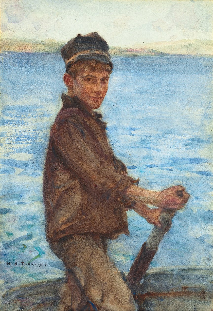 Steering the Punt, 1909 alkotó: Henry Scott Tuke