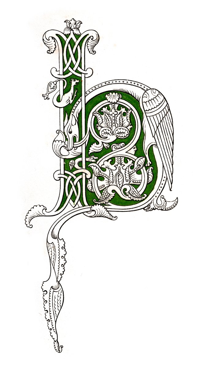 Kezdő H betű, 12. század, 1843. alkotó: Henry Shaw