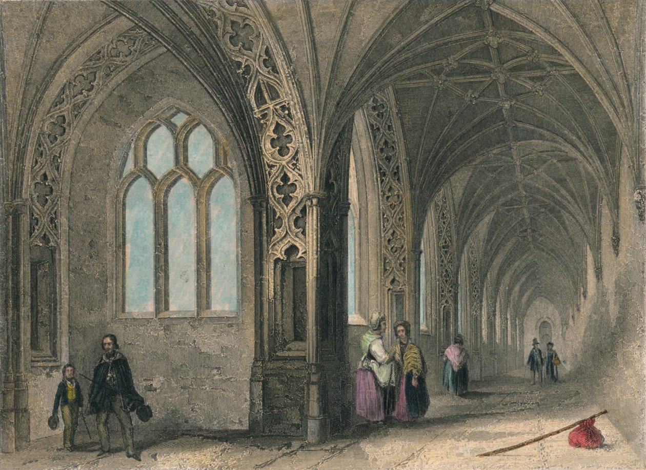 Worcesteri katedrális. A kolostorok, 1836 alkotó: Henry Winkles