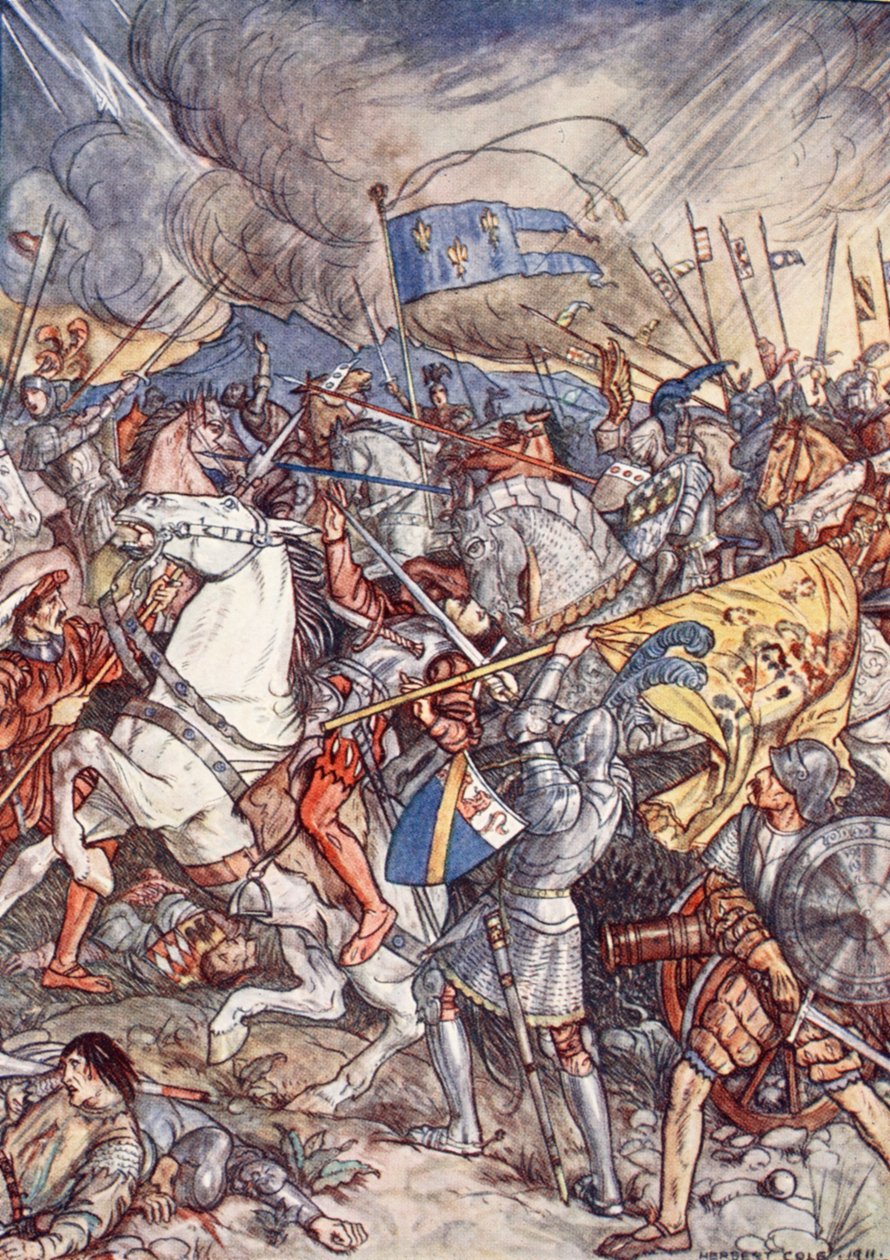 A fornovói csata, illusztráció a "Bayard: The Good Knight Without Fear and Without Reproach", Christopher Hare, pub. 1911 alkotó: Herbert Cole