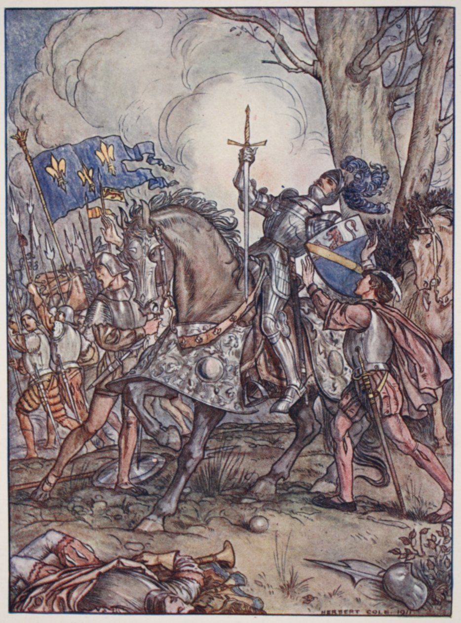 Bayard halála, illusztráció a "Bayard: A jó lovag félelem és szemrehányás nélkül" című könyvéből, Christopher Hare, pub. 1911 alkotó: Herbert Cole