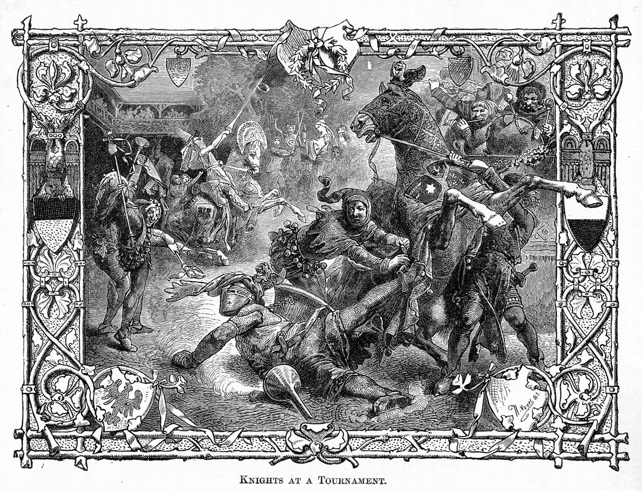 Knights at a Tournament, 1882 körül (fametszet) alkotó: Hermann Vogel