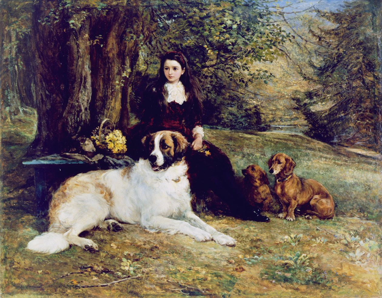 Lány kutyával, 1884 alkotó: Heywood Hardy