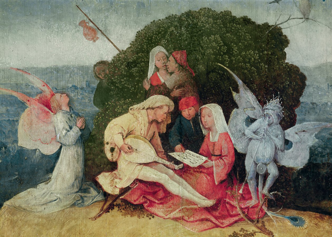 A zenészek a kocsi tetején, a The Haywain Tripticch központi paneljének részlete, 1515 körüli olaj, panel részlete 3429 alkotó: Hieronymus Bosch