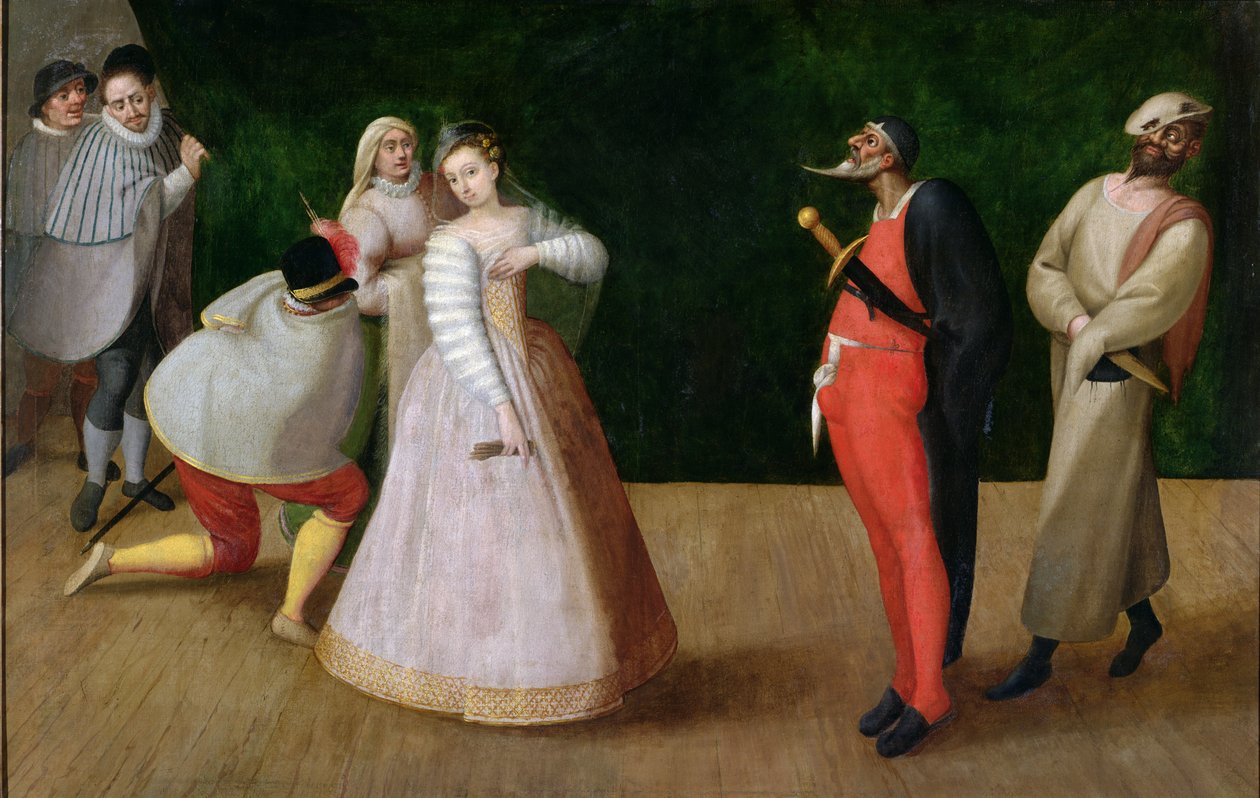 A Compagnia dei Comici Gelosi és Isabella Andreini (1562-1604) párizsi előadása (lásd még 167901). alkotó: Hieronymus Francken