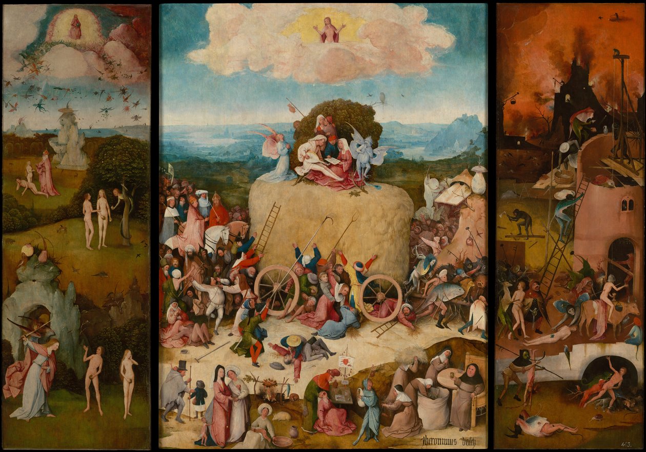 A Haywain-triptichon, 1516 körül. alkotó: Hieronymus Bosch