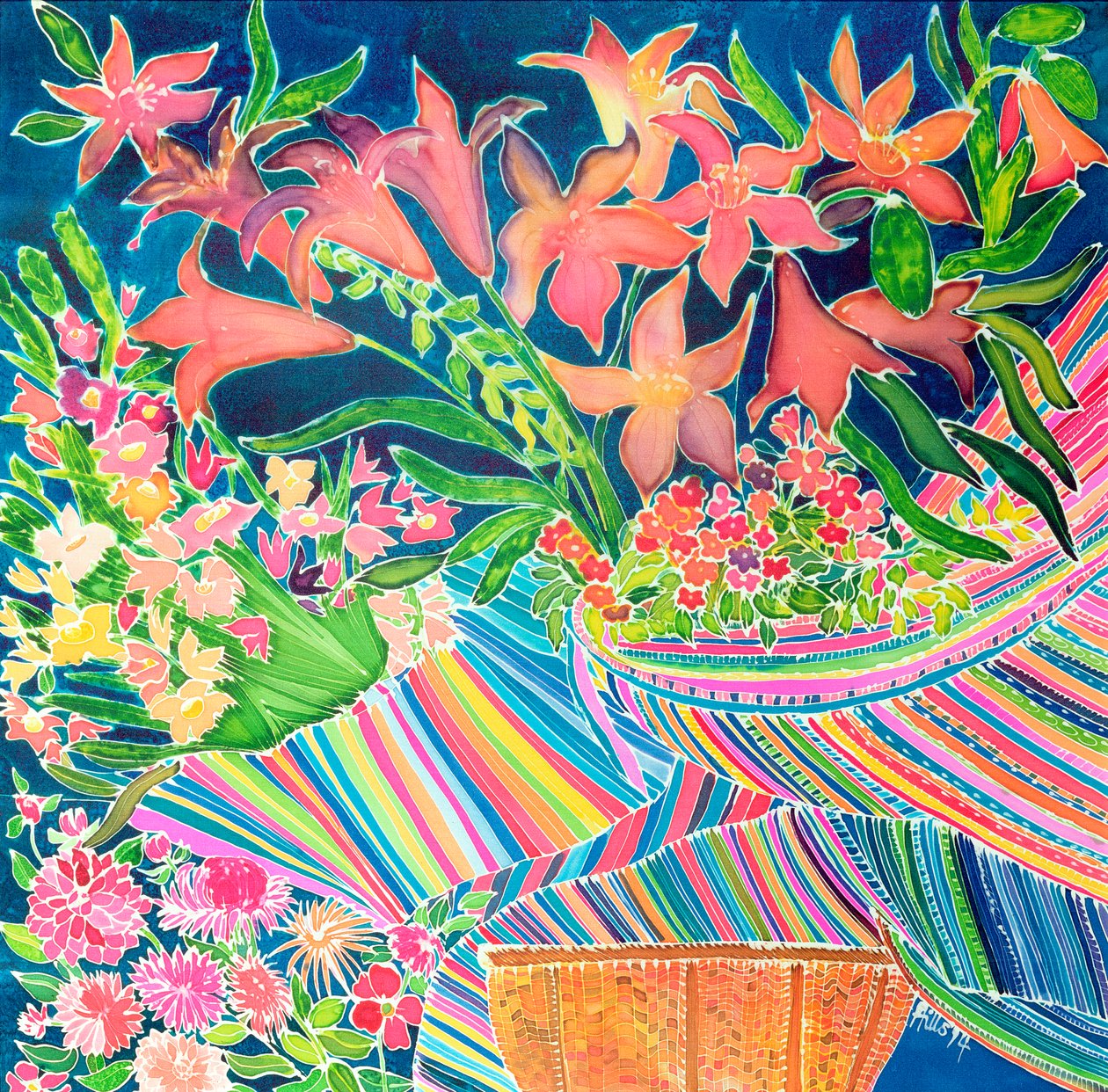 Guatemalai liliomok, Abszolút mesés készlet, 1994 (színes tinta selyemre) alkotó: Hilary Simon