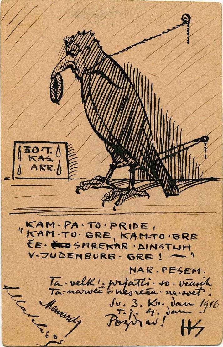 Karikatúra mint madár alkotó: Hinko Smrekar