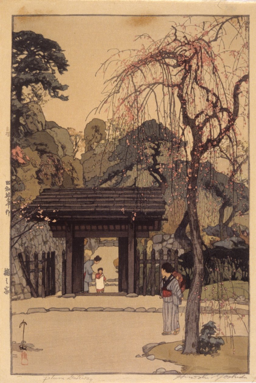 Plum Gateway (színes fatömbnyomat) alkotó: Hiroshi Yoshida
