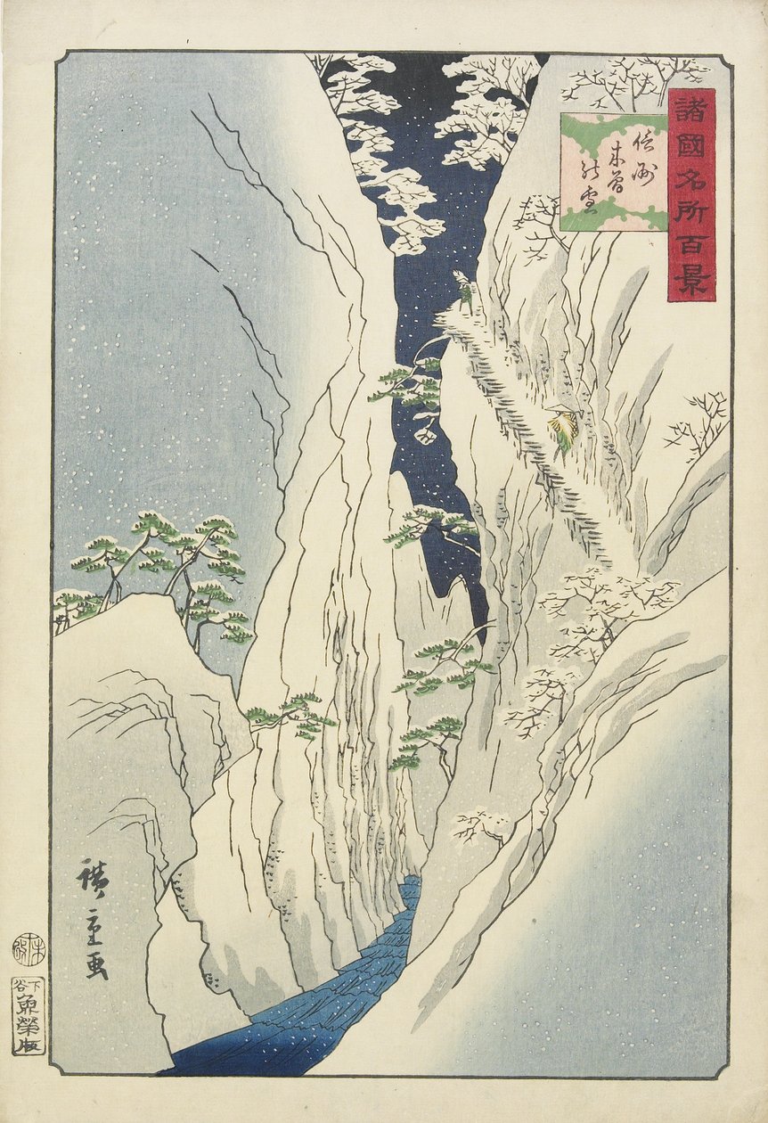 Havazás a Kiso-szorosnál, Shinshu_ tartományban, 1859. november alkotó: Hiroshige II
